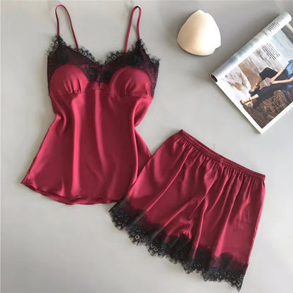 Mulheres pijama terno moda com decote em v renda lingerie sexy pijamas sono shorts conjunto pijamas novo